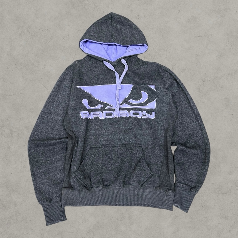 Badboy Hoodie Mens Medium Gray Y2K Pro Series MMA BJJ Embroidered Fleece Y2K 00s